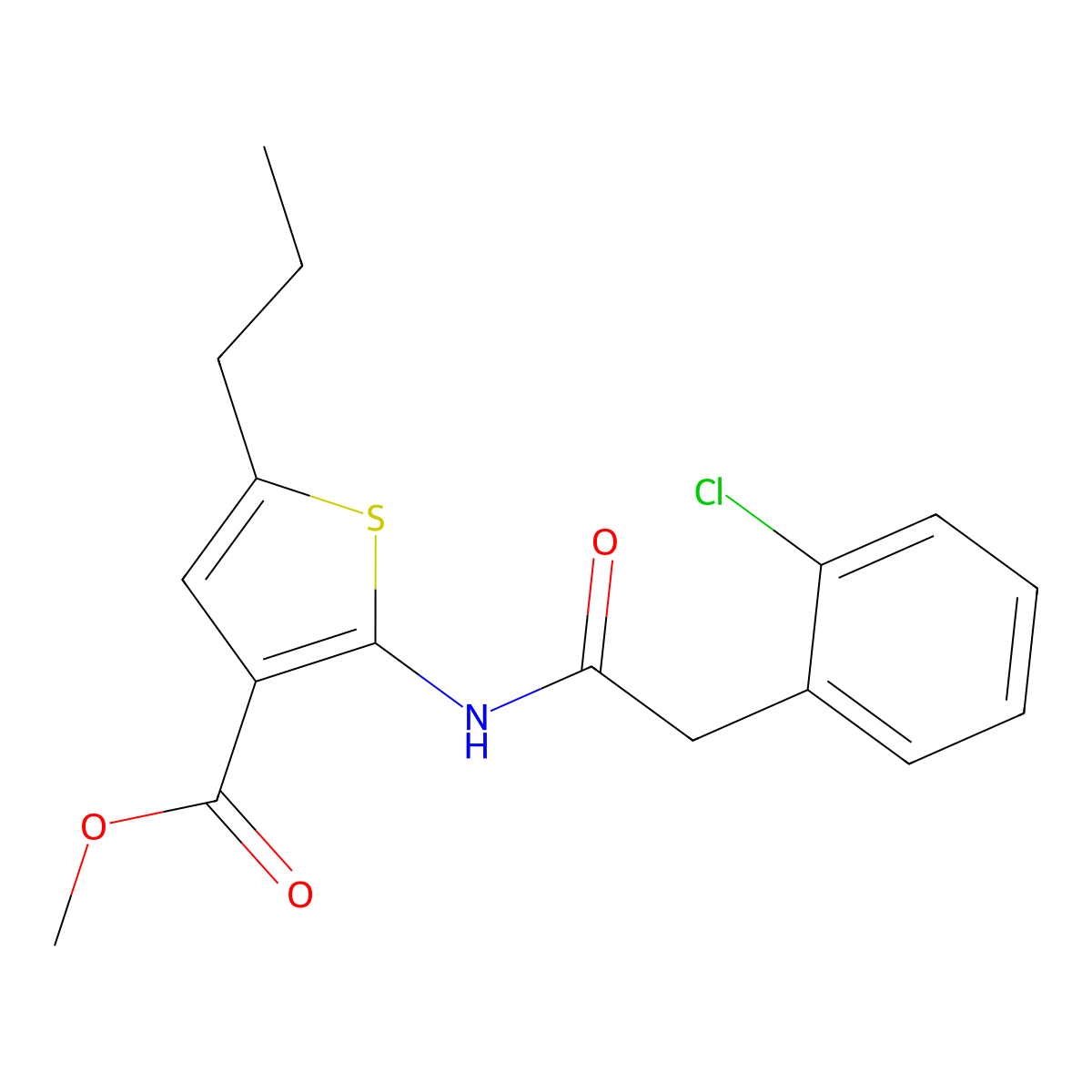 Methyl 2-{[(2-chlorophenyl)acetyl]amino}-5-propylthiophene-3-carboxylate molecular structure, CAS 438215-83-9