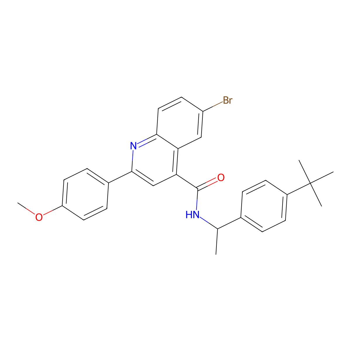 6-bromo-N-[1-(4-tert-butylphenyl)ethyl]-2-(4-methoxyphenyl)quinoline-4-carboxamide molecular structure, CAS 438215-99-7