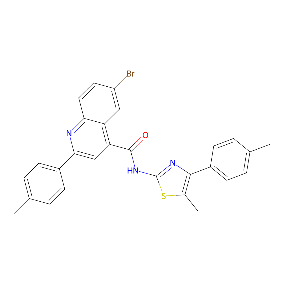 6-bromo-N-[5-methyl-4-(4-methylphenyl)-1,3-thiazol-2-yl]-2-(4-methylphenyl)quinoline-4-carboxamide molecular structure, CAS 438216-02-5