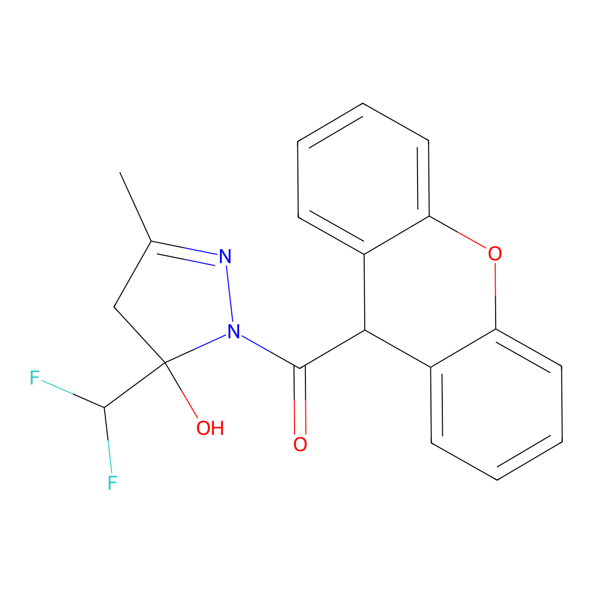 [5-(difluoromethyl)-5-hydroxy-3-methyl-4H-pyrazol-1-yl]-(9H-xanthen-9-yl)methanone molecular structure, CAS 438216-25-2