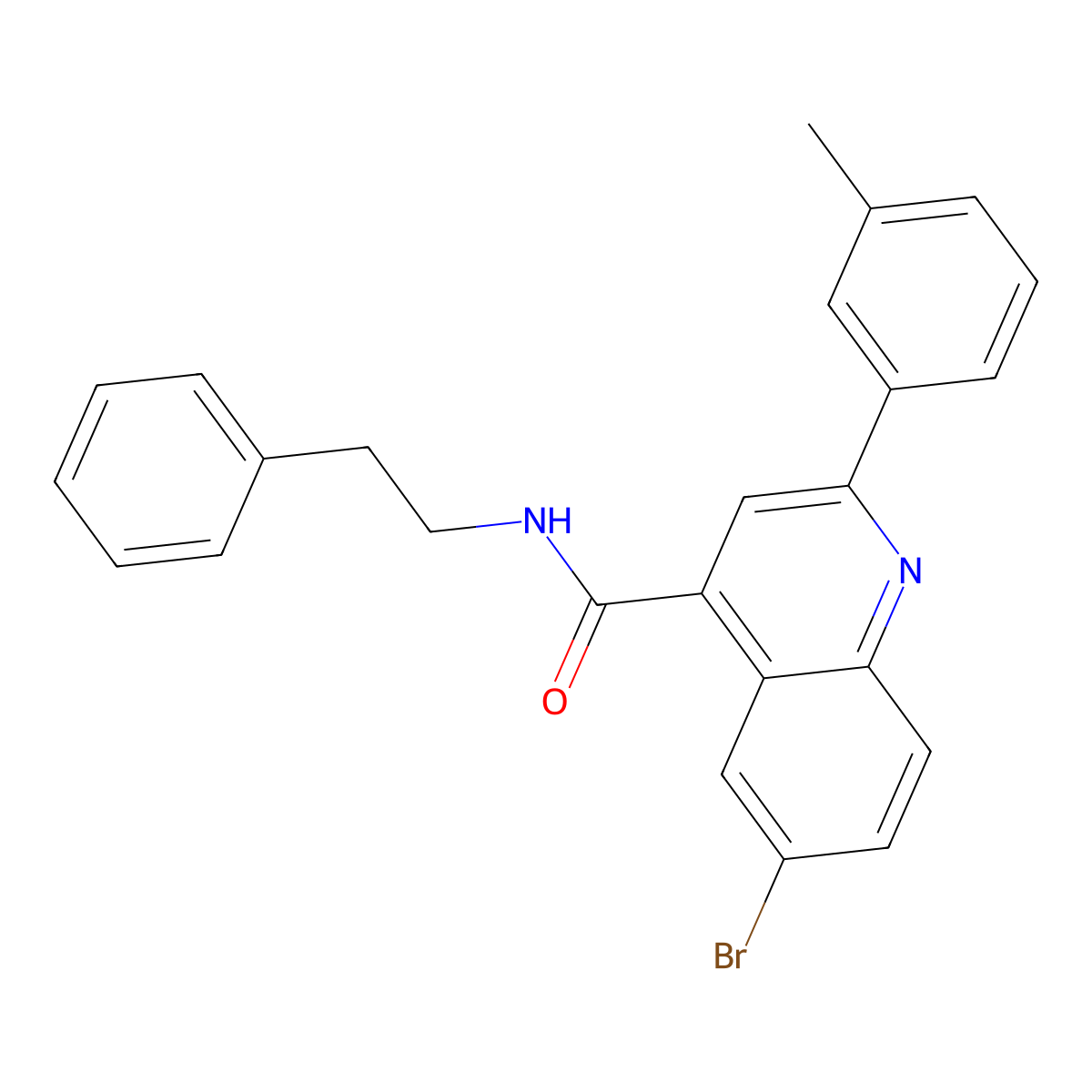 6-bromo-2-(3-methylphenyl)-N-(2-phenylethyl)quinoline-4-carboxamide molecular structure, CAS 438216-28-5