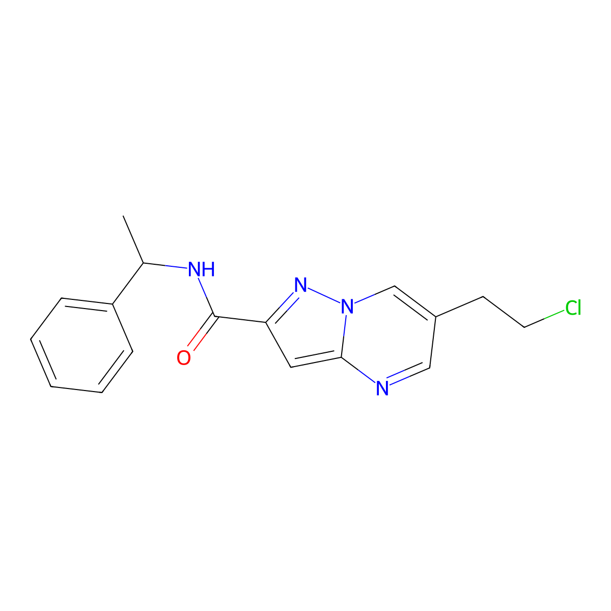 6-(2-chloroethyl)-N-(1-phenylethyl)pyrazolo[1,5-a]pyrimidine-2-carboxamide molecular structure, CAS 438216-40-1