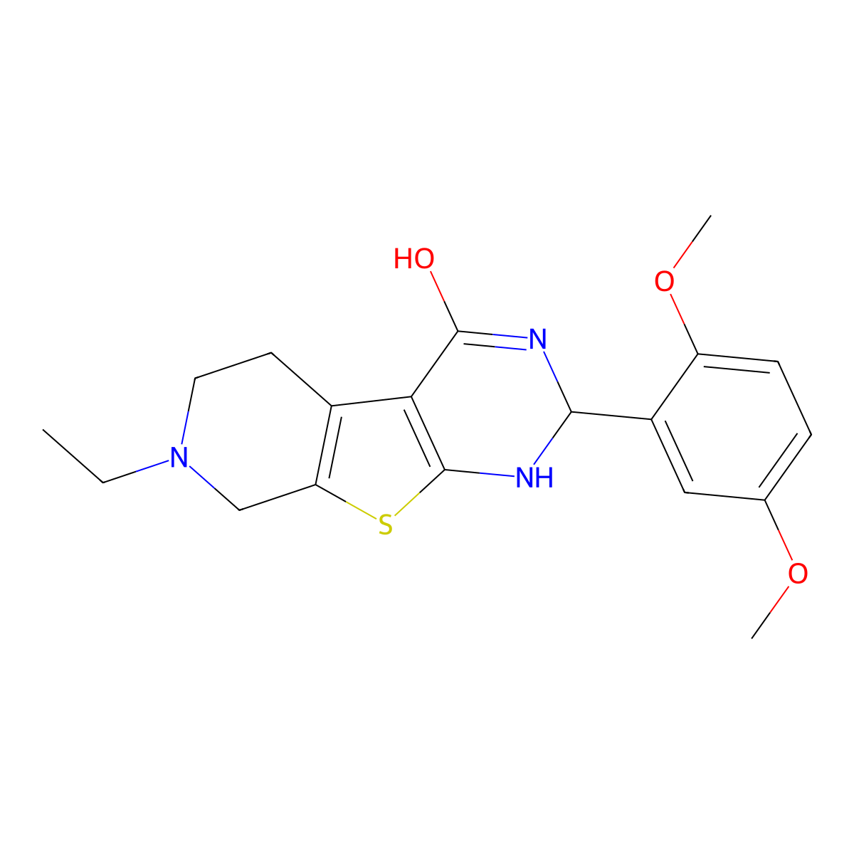 2-(2,5-Dimethoxyphenyl)-7-ethyl-1,2,3,5,6,8-hexahydropyrido[2,3]thieno[2,4-d]pyrimidin-4-one molecular structure, CAS 438216-49-0