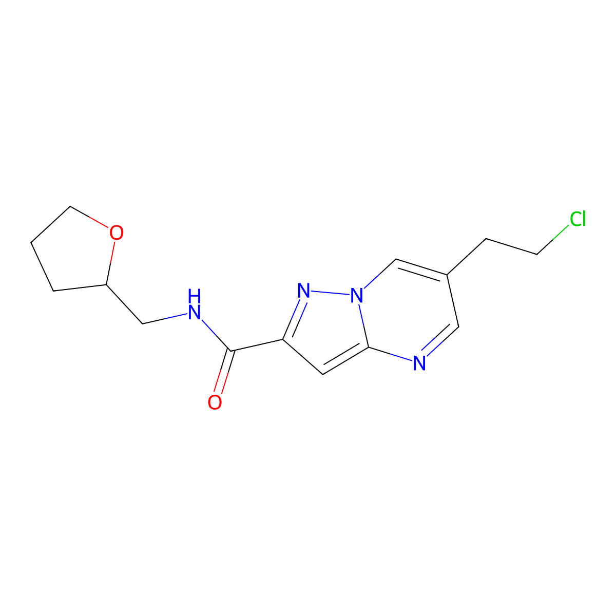 6-(2-chloroethyl)-N-(oxolan-2-ylmethyl)pyrazolo[1,5-a]pyrimidine-2-carboxamide molecular structure, CAS 438216-54-7