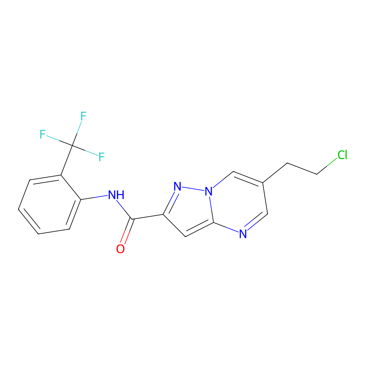 6-(2-chloroethyl)-N-[2-(trifluoromethyl)phenyl]pyrazolo[1,5-a]pyrimidine-2-carboxamide molecular structure, CAS 438216-58-1