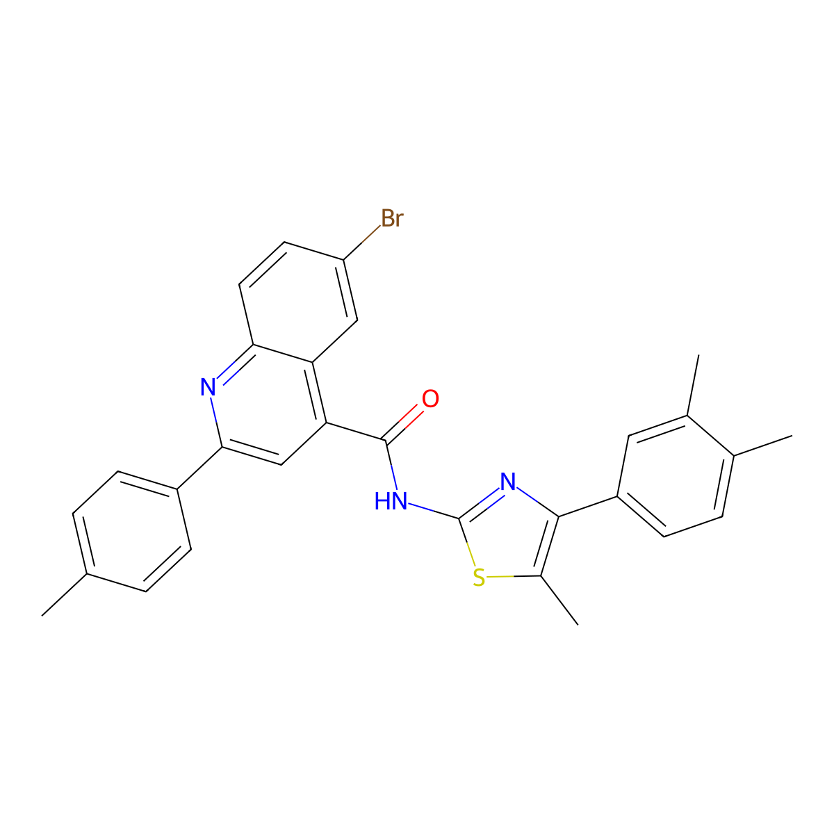 6-bromo-N-[4-(3,4-dimethylphenyl)-5-methyl-1,3-thiazol-2-yl]-2-(4-methylphenyl)quinoline-4-carboxamide molecular structure, CAS 438216-85-4
