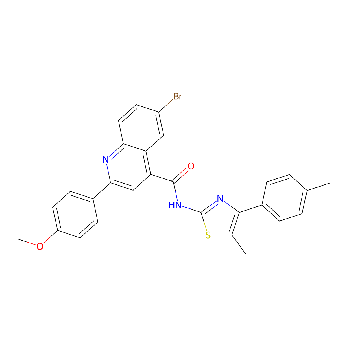 6-bromo-2-(4-methoxyphenyl)-N-[5-methyl-4-(4-methylphenyl)-1,3-thiazol-2-yl]quinoline-4-carboxamide molecular structure, CAS 438216-98-9