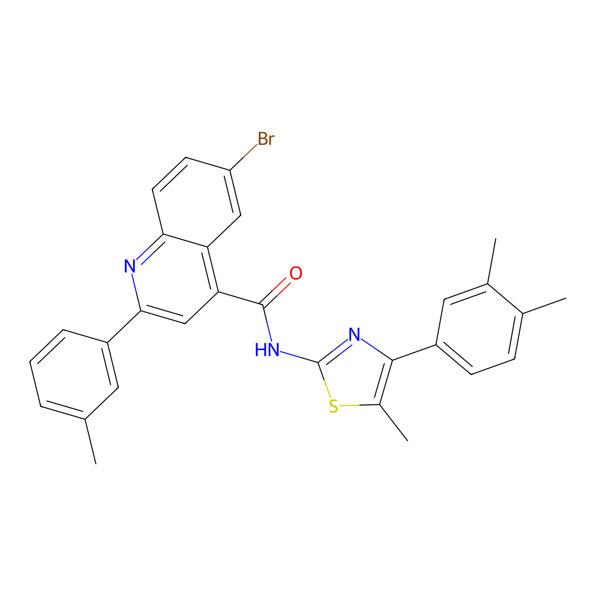 6-bromo-N-[4-(3,4-dimethylphenyl)-5-methyl-1,3-thiazol-2-yl]-2-(3-methylphenyl)quinoline-4-carboxamide molecular structure, CAS 438217-00-6