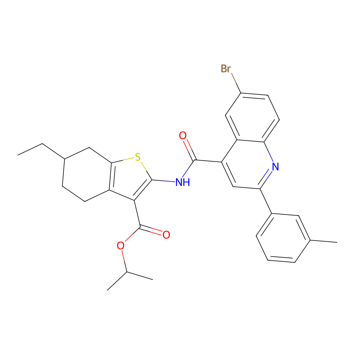 Propan-2-yl 2-({[6-bromo-2-(3-methylphenyl)quinolin-4-yl]carbonyl}amino)-6-ethyl-4,5,6,7-tetrahydro-1-benzothiophene-3-carboxylate molecular structure, CAS 438217-09-5