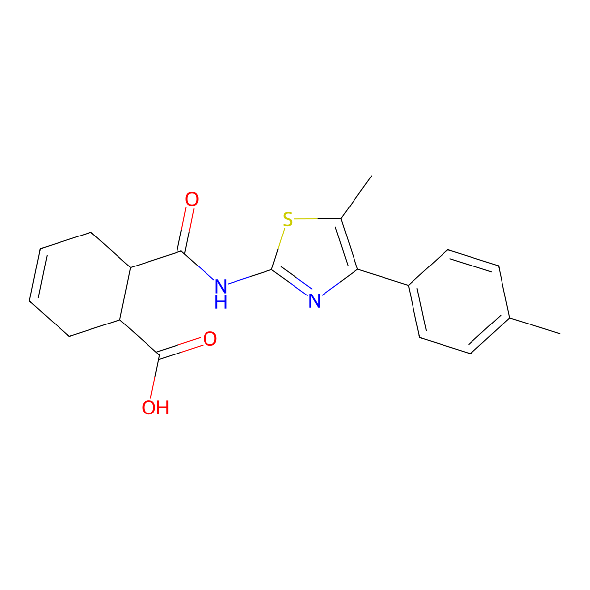 6-{[5-Methyl-4-(4-methylphenyl)-1,3-thiazol-2-yl]carbamoyl}cyclohex-3-ene-1-carboxylic acid molecular structure, CAS 438217-14-2