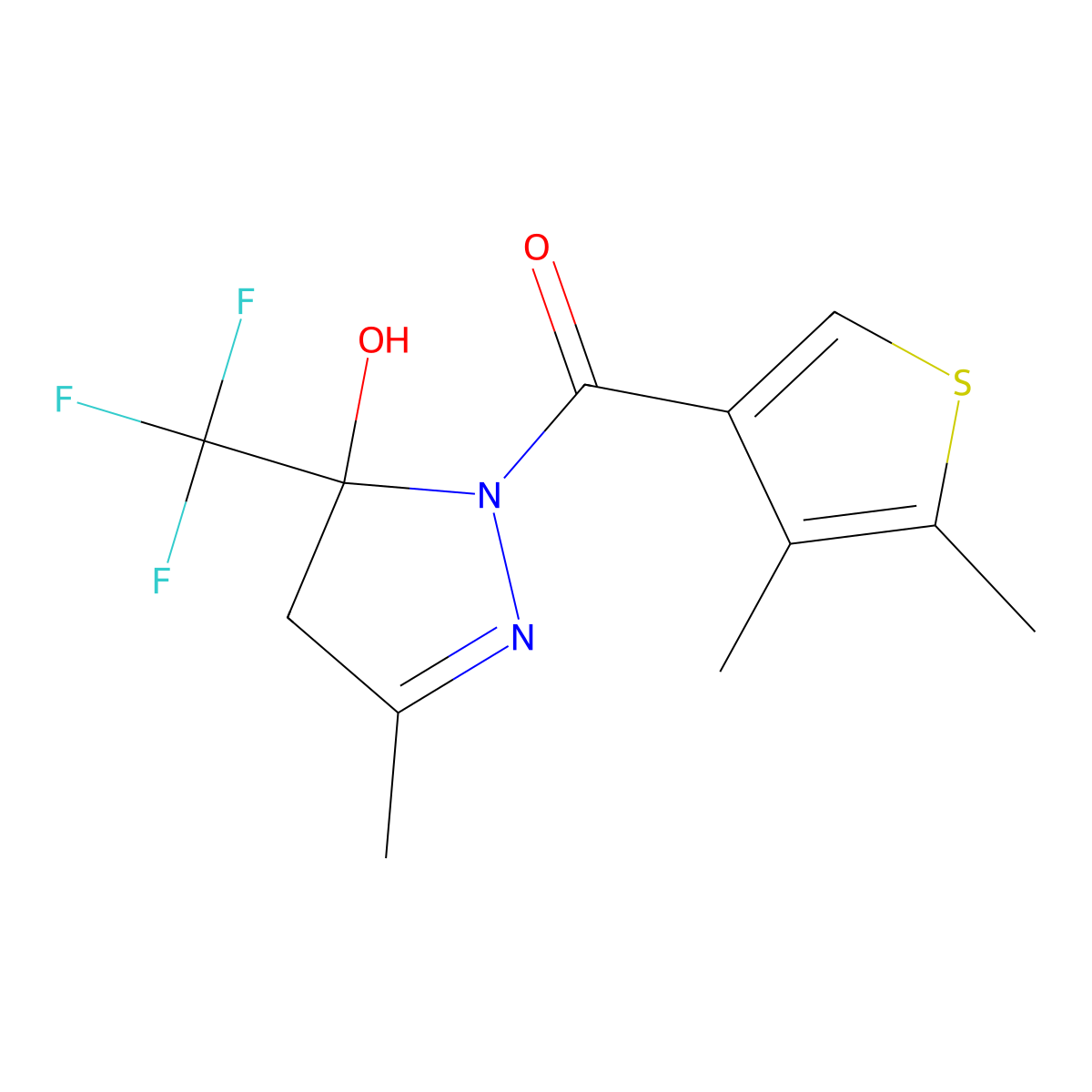 (4,5-dimethylthiophen-3-yl)-[5-hydroxy-3-methyl-5-(trifluoromethyl)-4H-pyrazol-1-yl]methanone molecular structure, CAS 438217-19-7