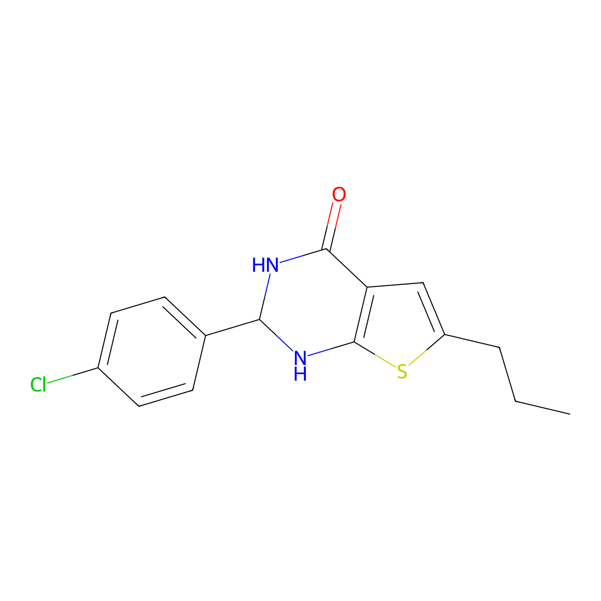 2-(4-chlorophenyl)-6-propyl-2,3-dihydrothieno[2,3-d]pyrimidin-4(1H)-one molecular structure, CAS 438217-25-5