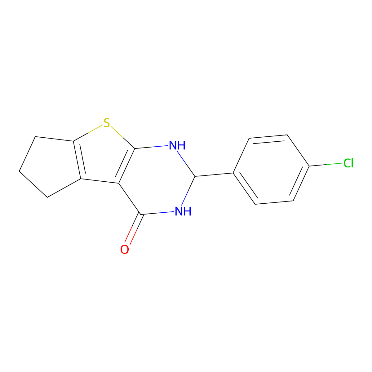 2-(4-chlorophenyl)-1,2,3,5,6,7-hexahydro-4H-cyclopenta[4,5]thieno[2,3-d]pyrimidin-4-one molecular structure, CAS 438217-38-0