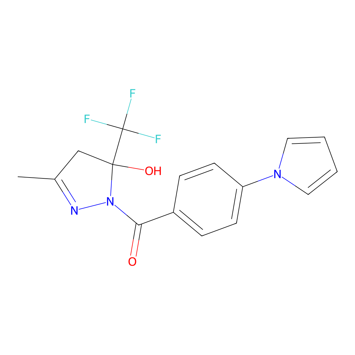 [5-hydroxy-3-methyl-5-(trifluoromethyl)-4H-pyrazol-1-yl]-(4-pyrrol-1-ylphenyl)methanone molecular structure, CAS 438217-41-5