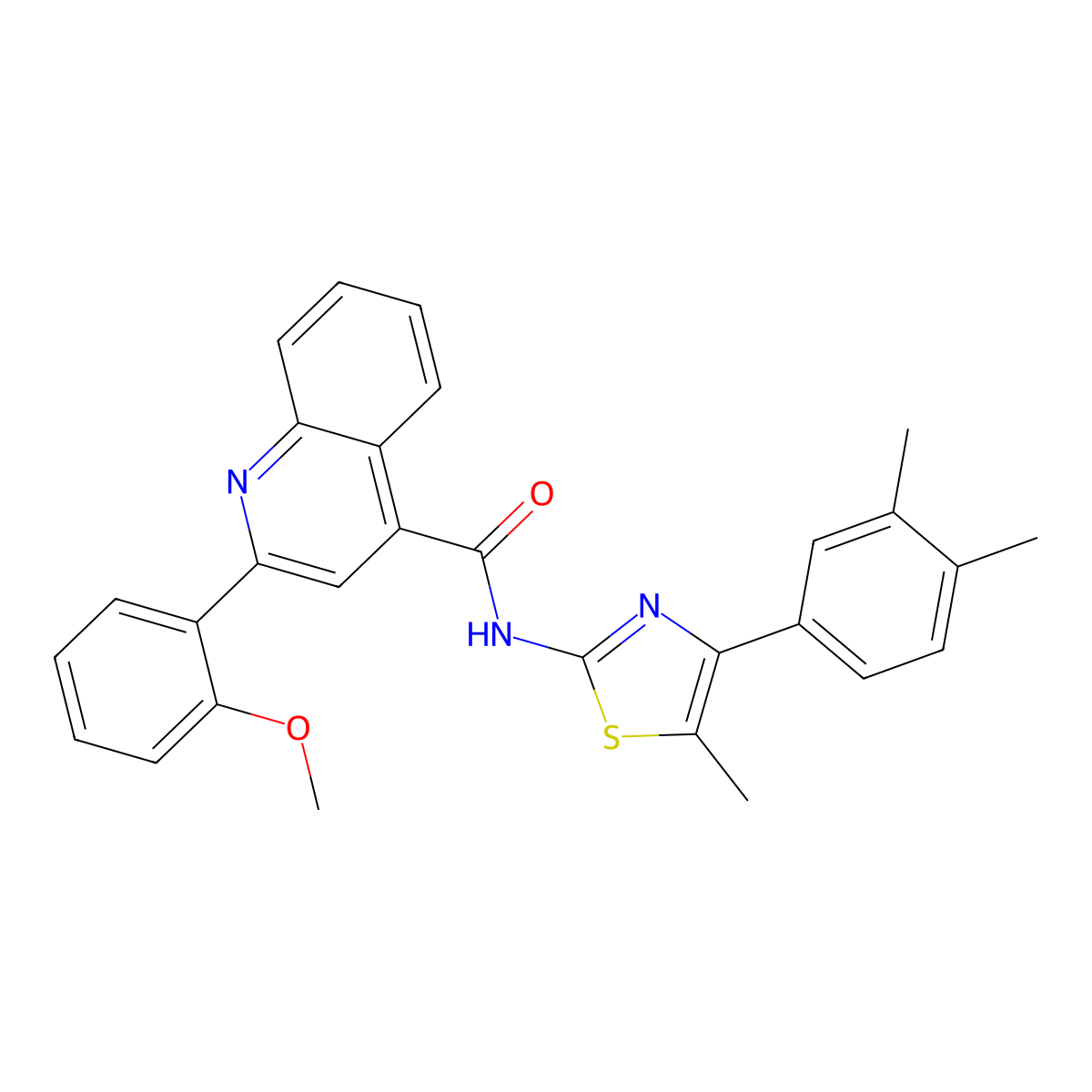 N-[4-(3,4-dimethylphenyl)-5-methyl-1,3-thiazol-2-yl]-2-(2-methoxyphenyl)quinoline-4-carboxamide molecular structure, CAS 438217-73-3