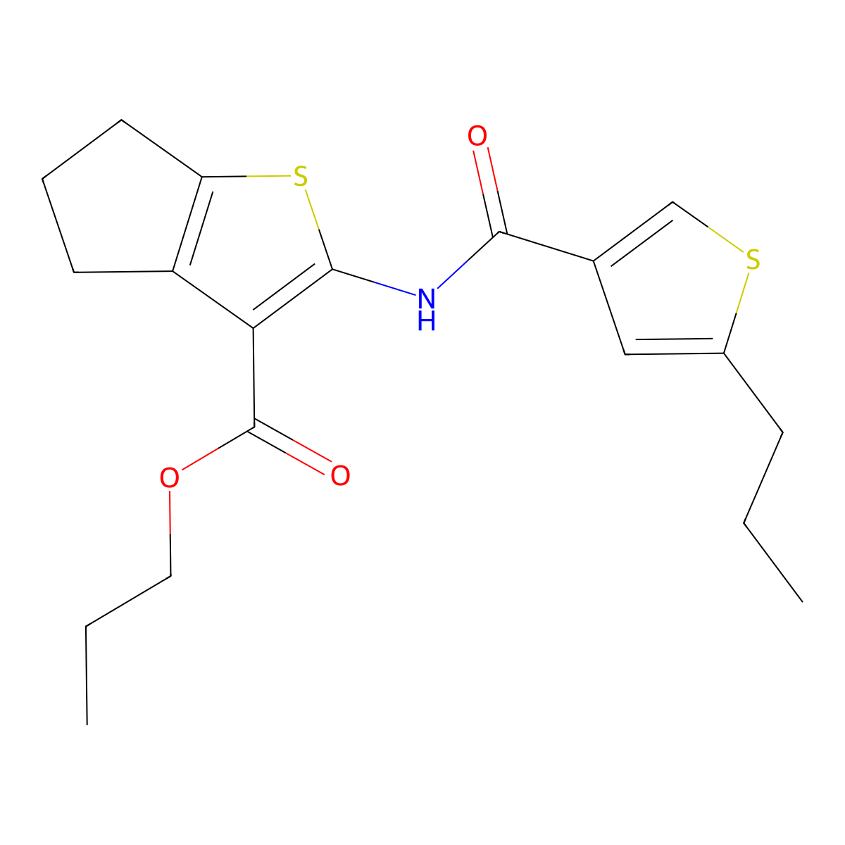 propyl 2-[(5-propylthiophene-3-carbonyl)amino]-5,6-dihydro-4H-cyclopenta[b]thiophene-3-carboxylate molecular structure, CAS 438217-85-7