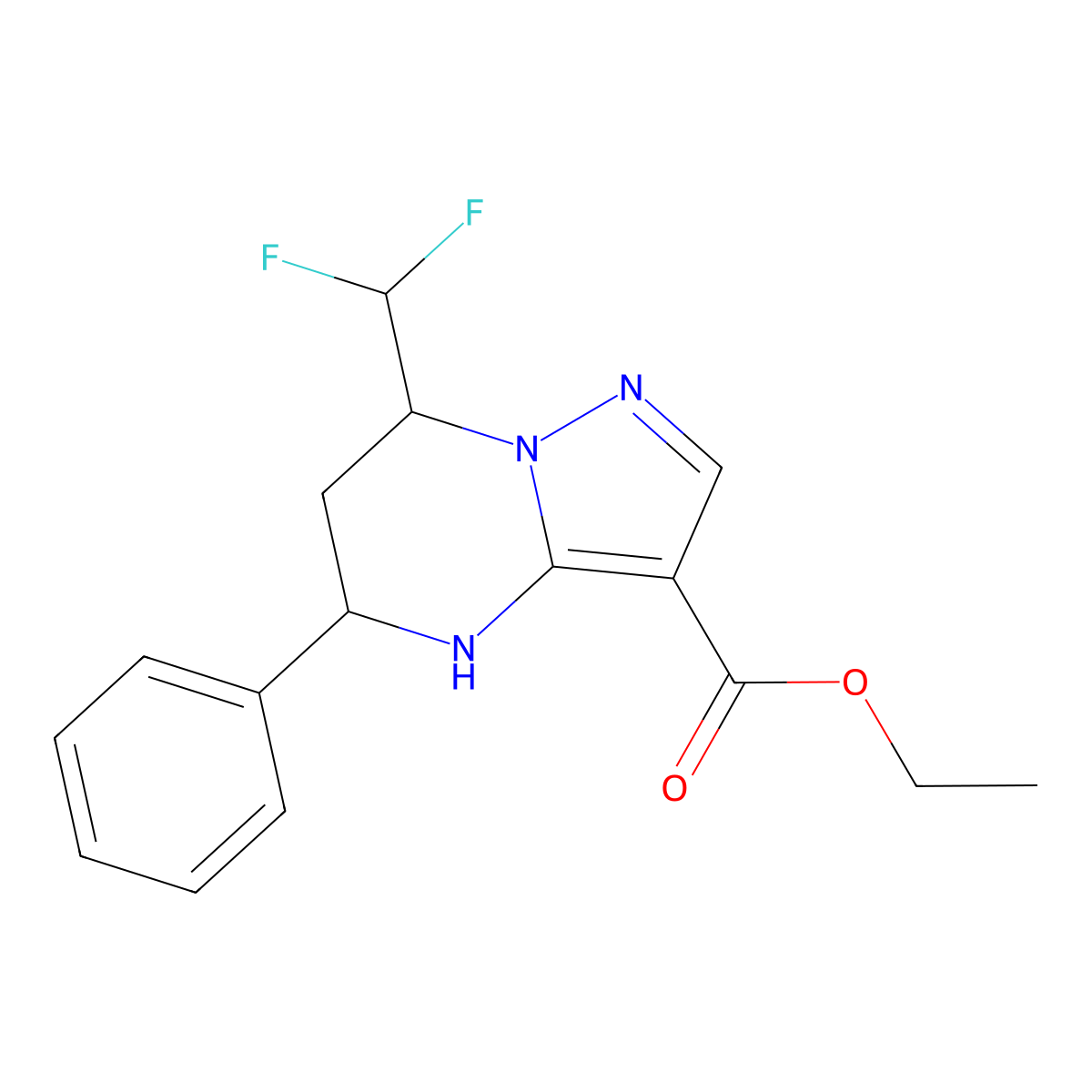 Ethyl 7-(difluoromethyl)-5-phenyl-4,5,6,7-tetrahydropyrazolo[1,5-a]pyrimidine-3-carboxylate molecular structure, CAS 438217-88-0