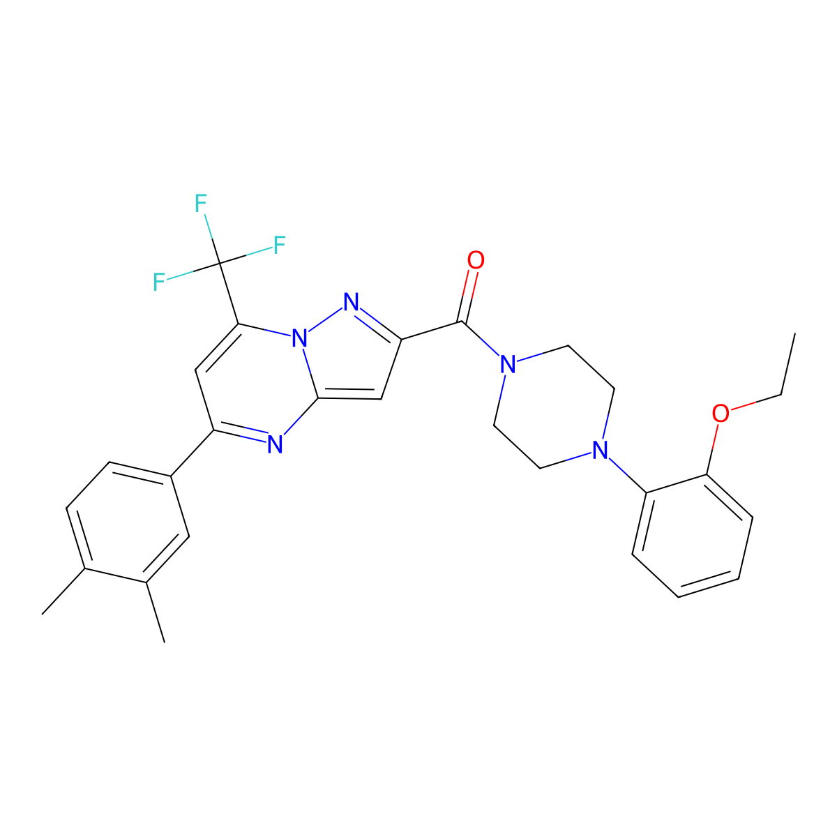 [5-(3,4-Dimethylphenyl)-7-(trifluoromethyl)pyrazolo[1,5-a]pyrimidin-2-yl]-[4-(2-ethoxyphenyl)piperazin-1-yl]methanone molecular structure, CAS 438217-94-8