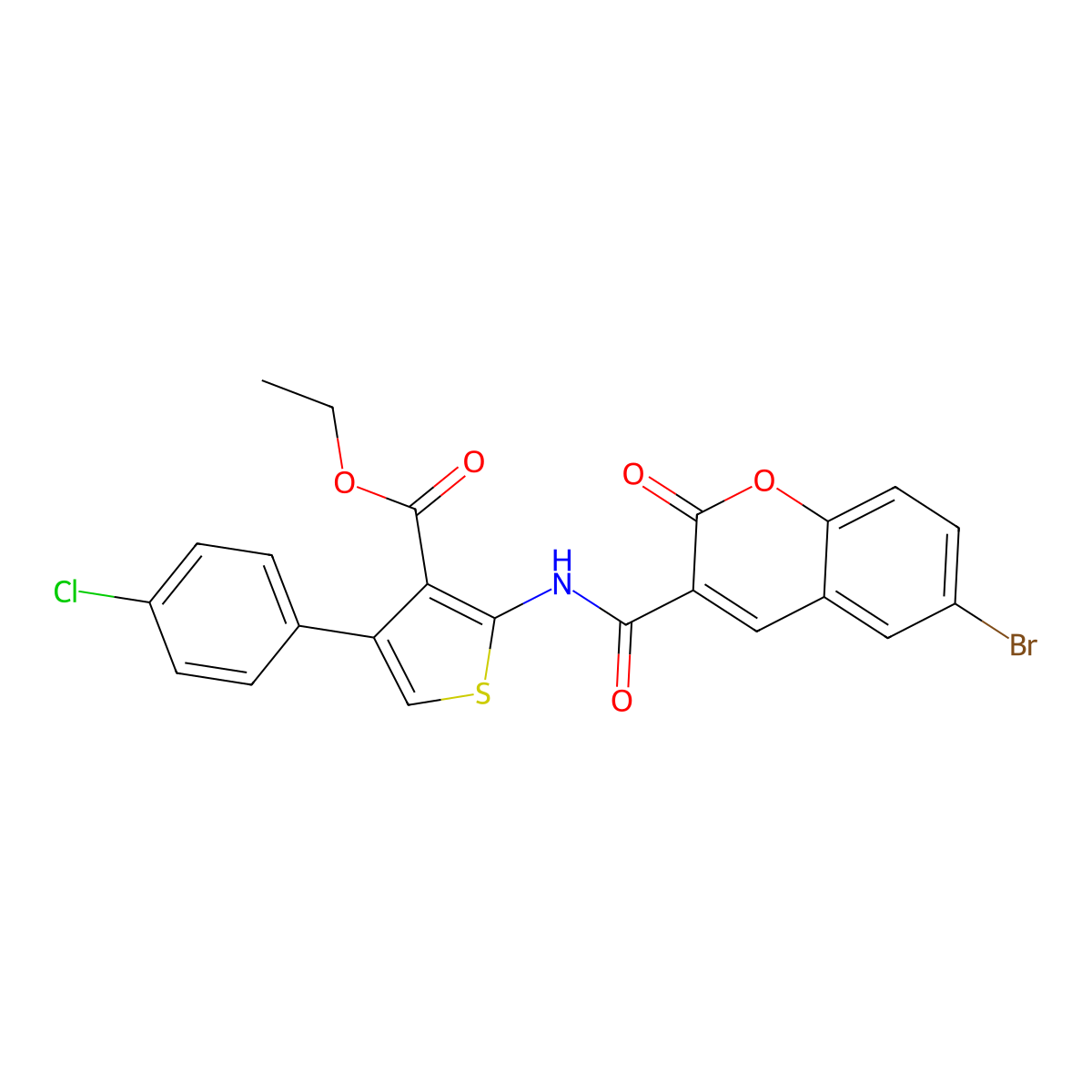 ethyl 2-{[(6-bromo-2-oxo-2H-chromen-3-yl)carbonyl]amino}-4-(4-chlorophenyl)thiophene-3-carboxylate molecular structure, CAS 438218-02-1