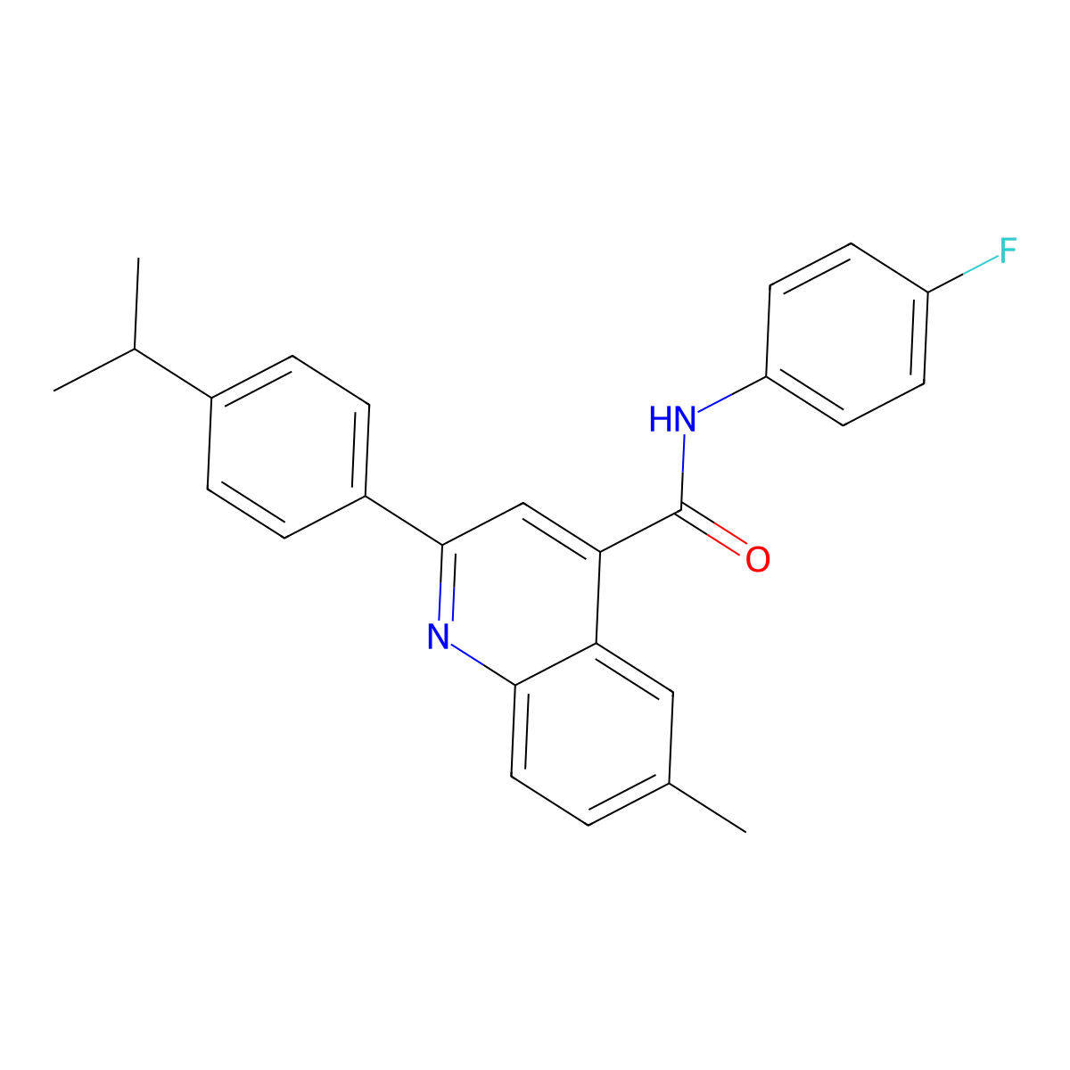 N-(4-fluorophenyl)-2-(4-isopropylphenyl)-6-methyl-4-quinolinecarboxamide molecular structure, CAS 438218-18-9