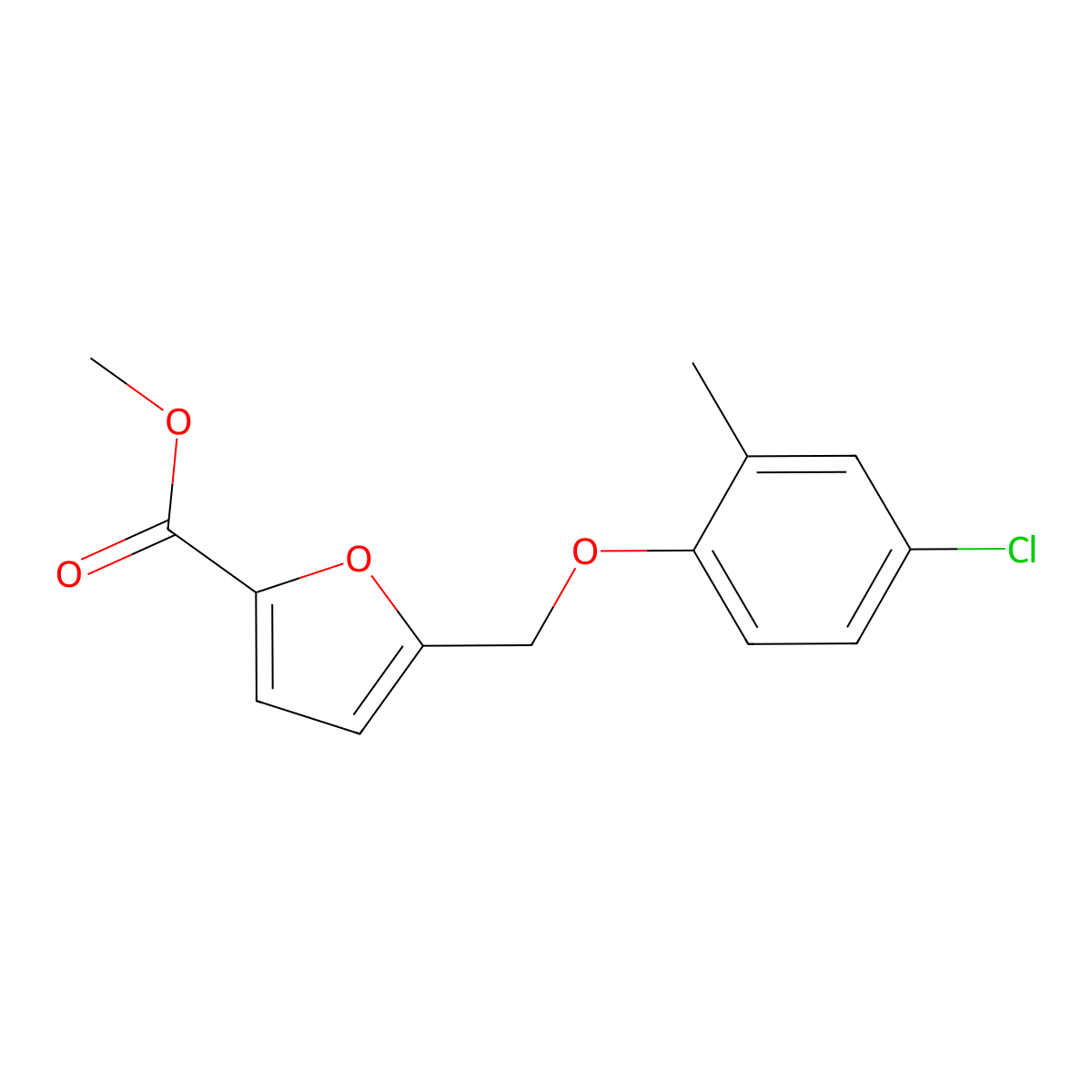 Methyl 5-((4-chloro-2-methylphenoxy)methyl)furan-2-carboxylate molecular structure, CAS 438218-23-6