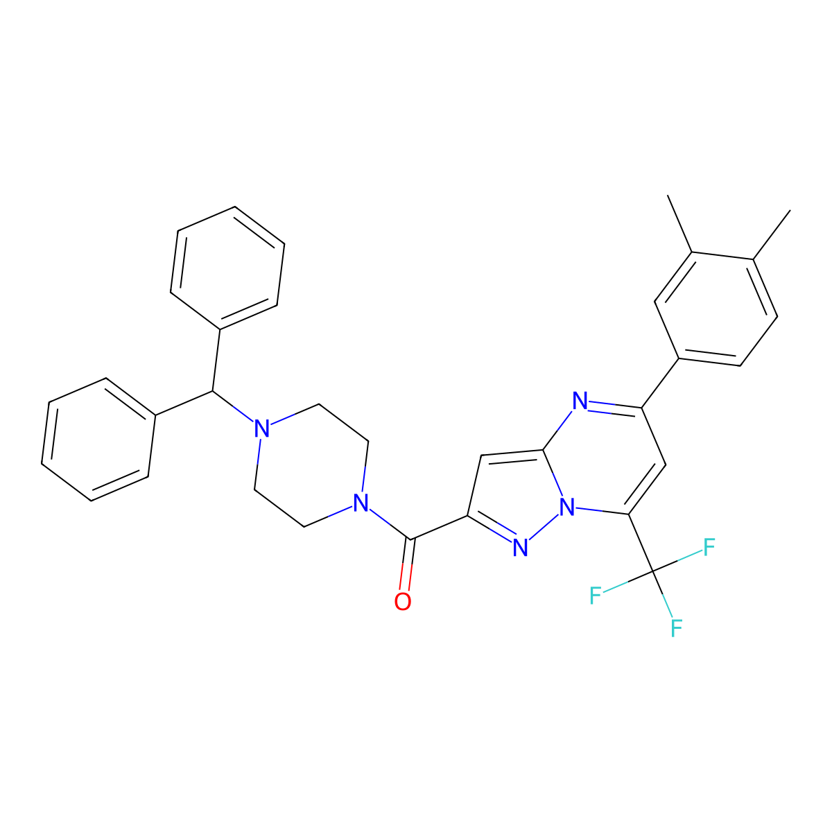 2-[(4-Benzhydryl-1-piperazinyl)carbonyl]-5-(3,4-dimethylphenyl)-7-(trifluoromethyl)pyrazolo[1,5-a]pyrimidine molecular structure, CAS 438218-24-7