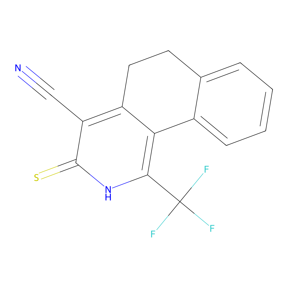 2,3,5,6-Tetrahydro-3-thioxo-1-(trifluoromethyl)benz(h)isoquinoline-4-carbonitrile molecular structure, CAS 438218-37-2
