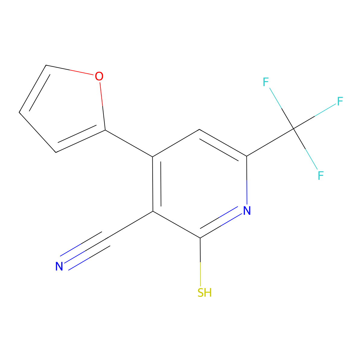 4-(Furan-2-yl)-2-mercapto-6-(trifluoromethyl)nicotinonitrile molecular structure, CAS 438218-38-3