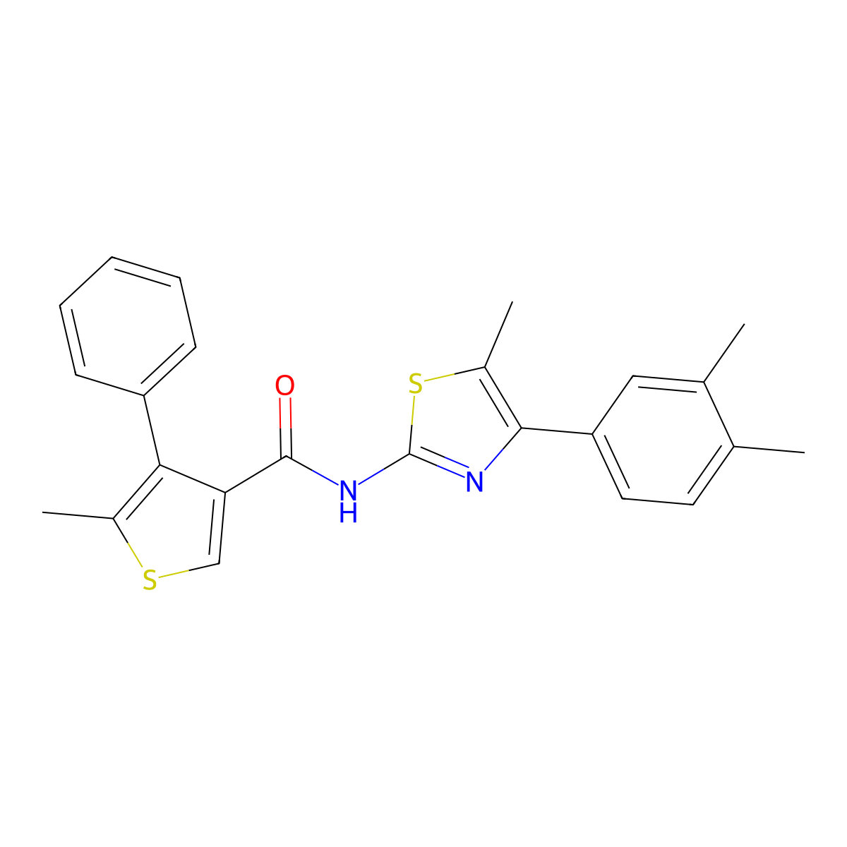 N-[4-(3,4-dimethylphenyl)-5-methyl-1,3-thiazol-2-yl]-5-methyl-4-phenylthiophene-3-carboxamide molecular structure, CAS 438218-41-8