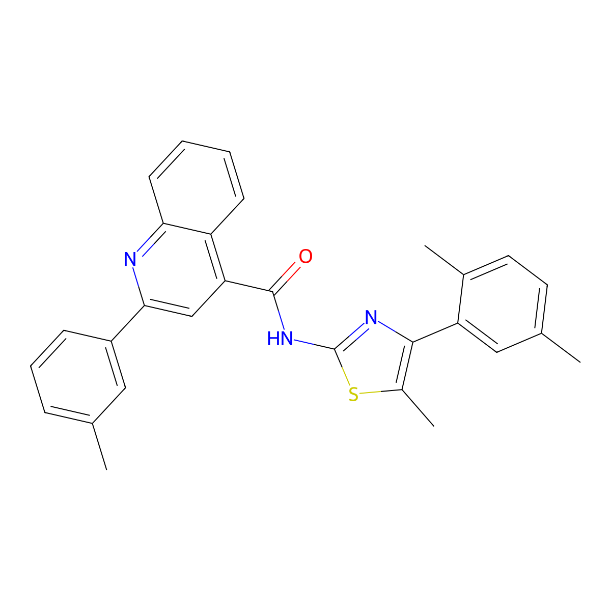 N-[4-(2,5-dimethylphenyl)-5-methyl-1,3-thiazol-2-yl]-2-(3-methylphenyl)quinoline-4-carboxamide molecular structure, CAS 438218-44-1