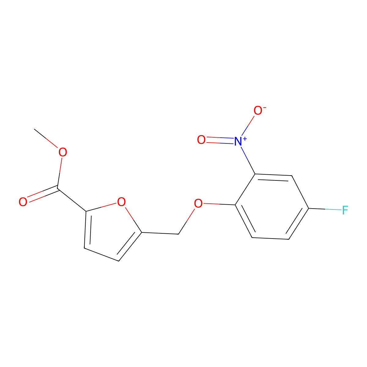 Methyl 5-[(4-fluoro-2-nitrophenoxy)methyl]furan-2-carboxylate molecular structure, CAS 438218-50-9