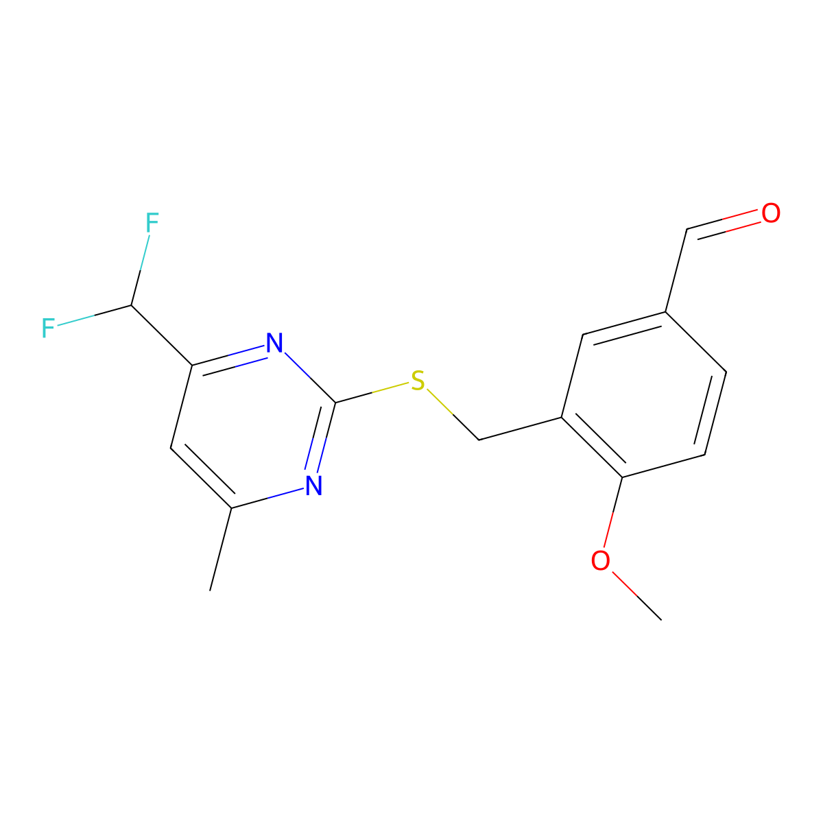 3-({[4-(Difluoromethyl)-6-methylpyrimidin-2-yl]sulfanyl}methyl)-4-methoxybenzaldehyde molecular structure, CAS 438218-64-5