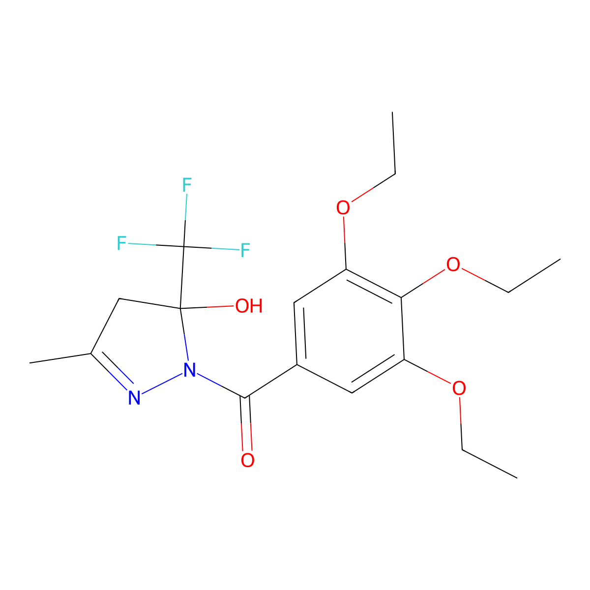[5-hydroxy-3-methyl-5-(trifluoromethyl)-4H-pyrazol-1-yl]-(3,4,5-triethoxyphenyl)methanone molecular structure, CAS 438218-70-3