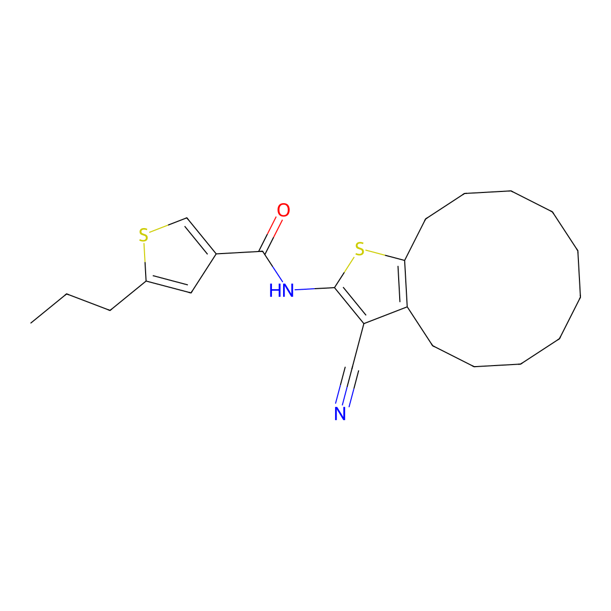 N-(3-cyano-4,5,6,7,8,9,10,11,12,13-decahydrocyclododeca[b]thiophen-2-yl)-5-propylthiophene-3-carboxamide molecular structure, CAS 438218-71-4