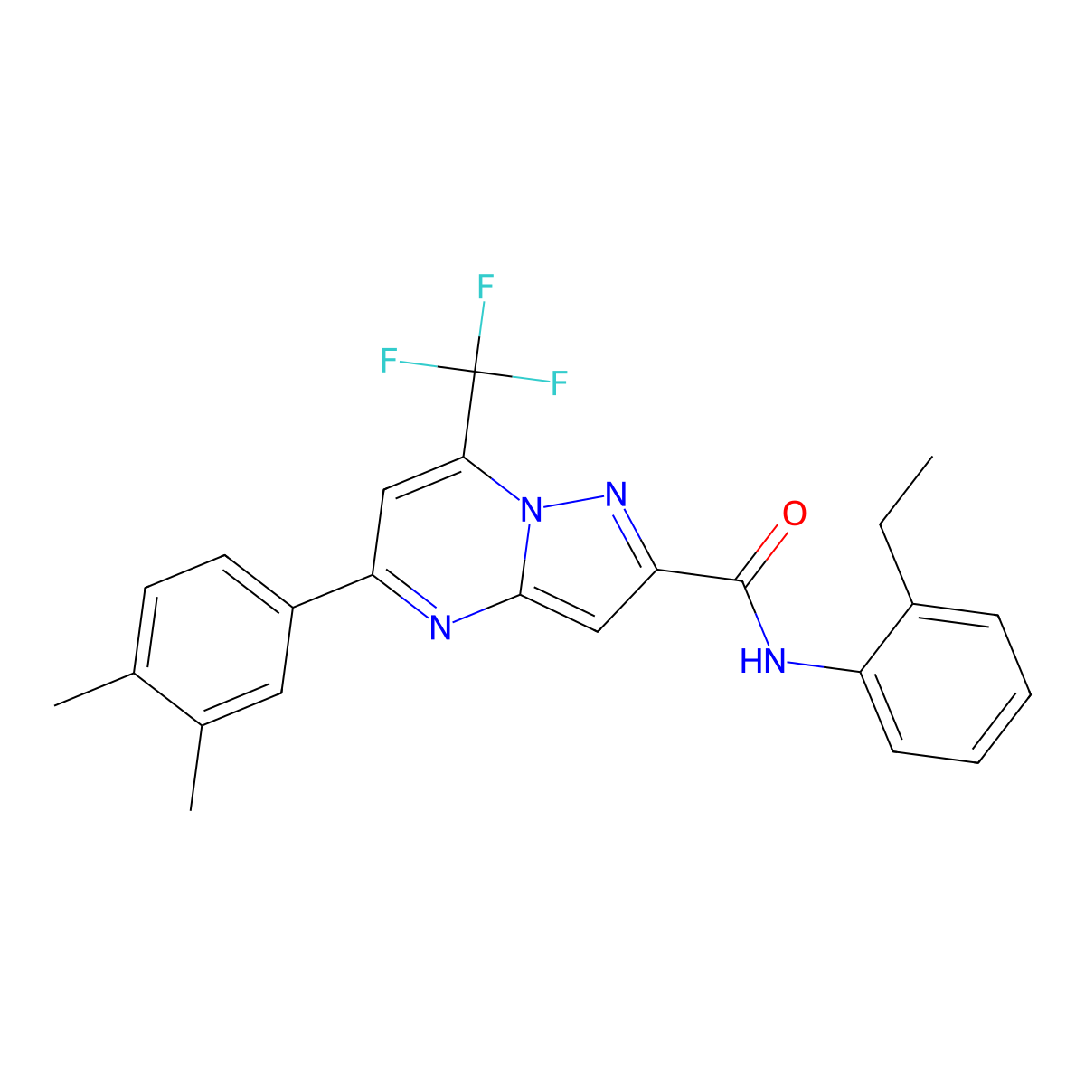 5-(3,4-dimethylphenyl)-N-(2-ethylphenyl)-7-(trifluoromethyl)pyrazolo[1,5-a]pyrimidine-2-carboxamide molecular structure, CAS 438218-72-5