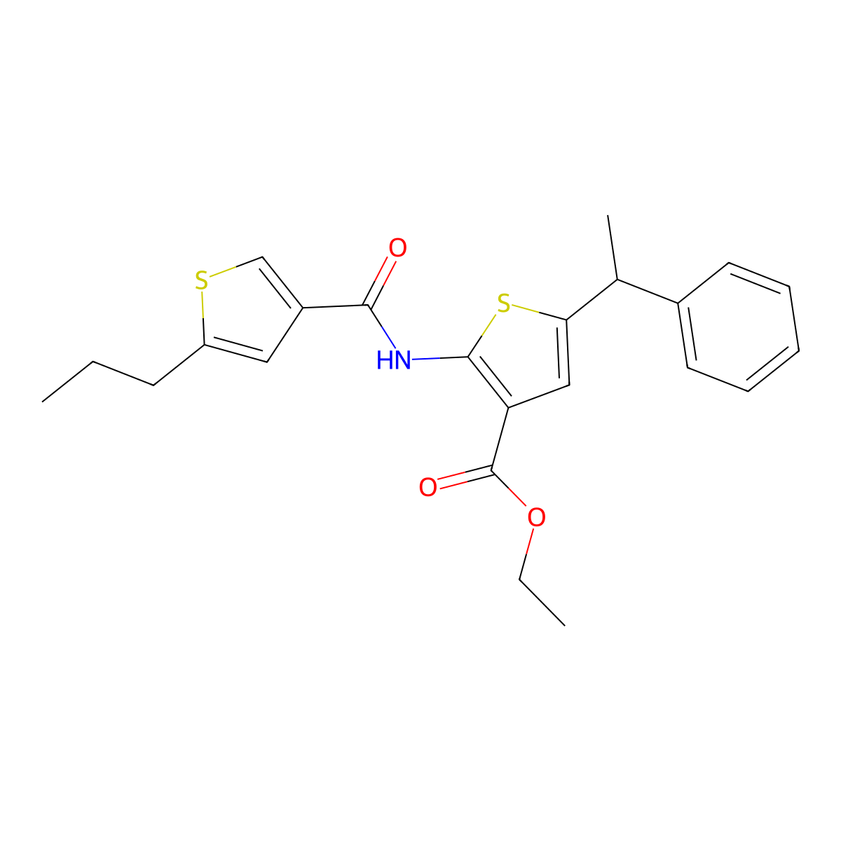 Ethyl 5-(1-phenylethyl)-2-[(5-propylthiophene-3-carbonyl)amino]thiophene-3-carboxylate molecular structure, CAS 438218-74-7