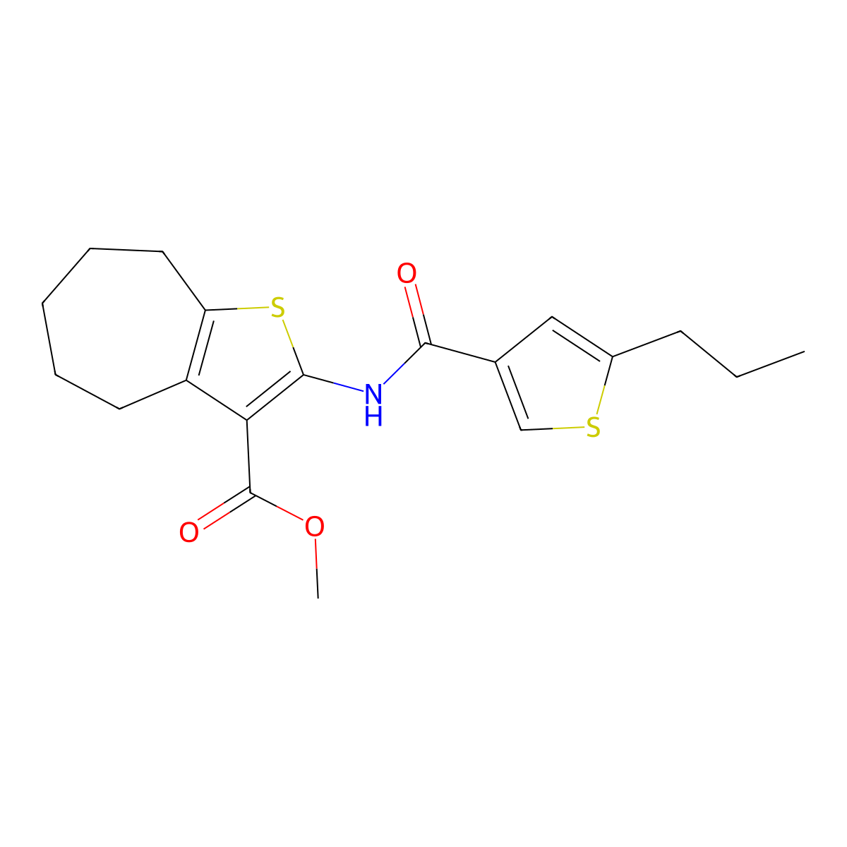 methyl 2-[(5-propylthiophene-3-carbonyl)amino]-5,6,7,8-tetrahydro-4H-cyclohepta[b]thiophene-3-carboxylate molecular structure, CAS 438218-76-9