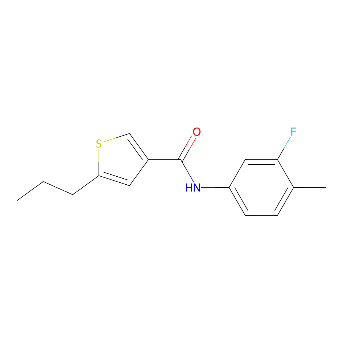 N-(3-fluoro-4-methylphenyl)-5-propylthiophene-3-carboxamide molecular structure, CAS 438218-92-9
