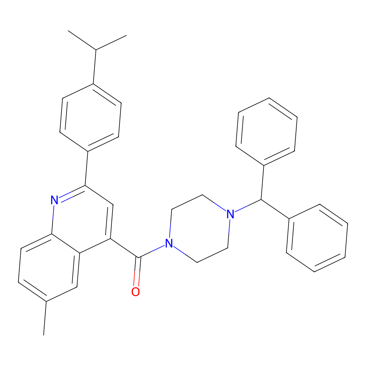 (4-Benzhydrylpiperazin-1-yl)-[6-methyl-2-(4-propan-2-ylphenyl)quinolin-4-yl]methanone molecular structure, CAS 438218-96-3