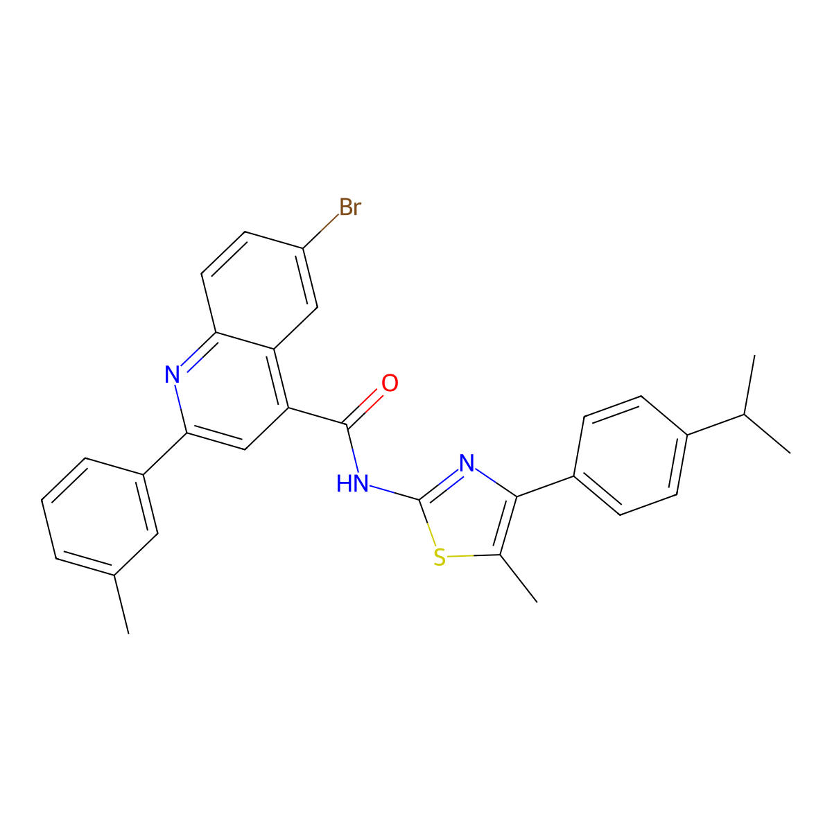 6-bromo-2-(3-methylphenyl)-N-[5-methyl-4-(4-propan-2-ylphenyl)-1,3-thiazol-2-yl]quinoline-4-carboxamide molecular structure, CAS 438219-01-3