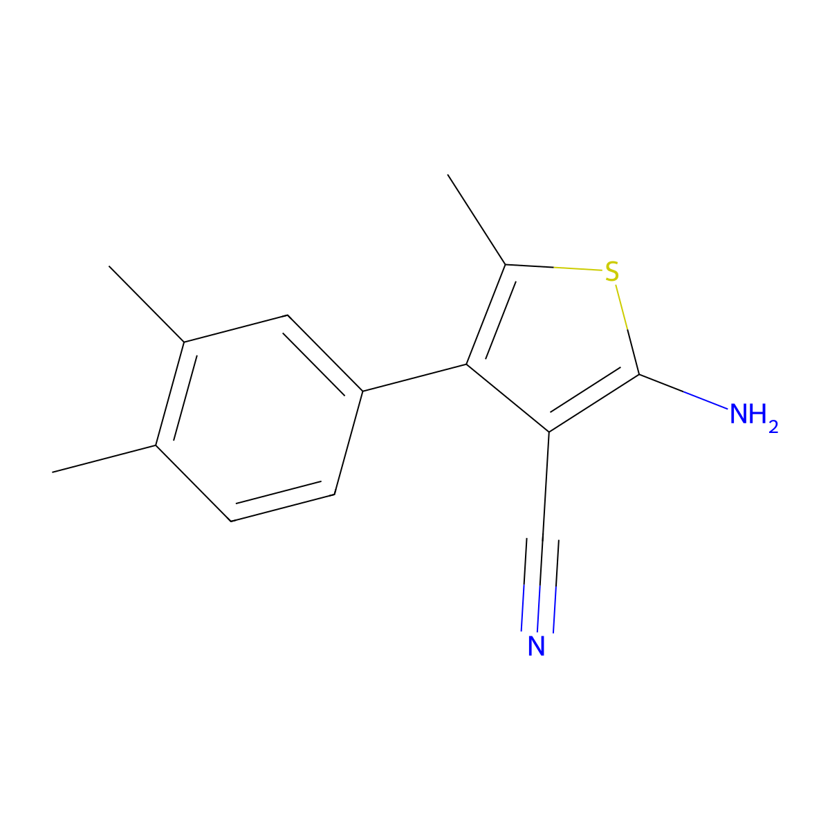 2-Amino-4-(3,4-dimethylphenyl)-5-methylthiophene-3-carbonitrile molecular structure, CAS 438219-18-2