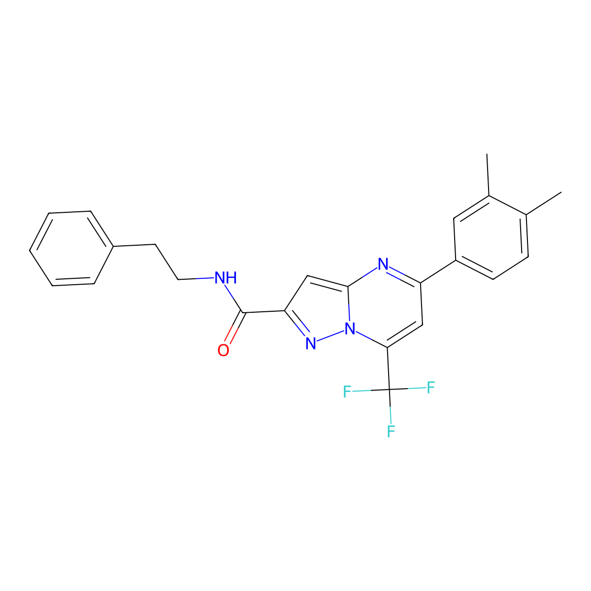 5-(3,4-dimethylphenyl)-N-(2-phenylethyl)-7-(trifluoromethyl)pyrazolo[1,5-a]pyrimidine-2-carboxamide molecular structure, CAS 438219-35-3