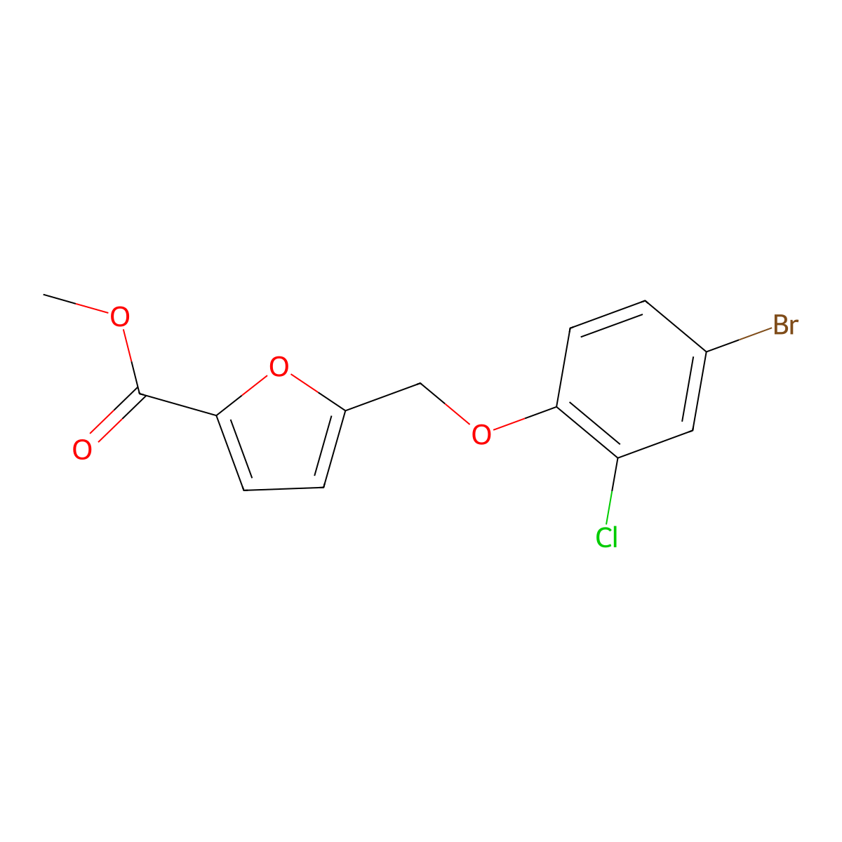 Methyl 5-[(4-bromo-2-chlorophenoxy)methyl]-2-furoate molecular structure, CAS 438219-42-2