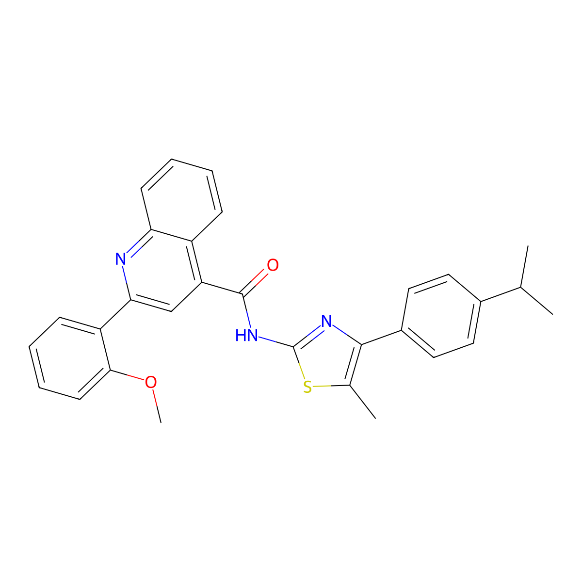 2-(2-methoxyphenyl)-N-[5-methyl-4-(4-propan-2-ylphenyl)-1,3-thiazol-2-yl]quinoline-4-carboxamide molecular structure, CAS 438219-51-3
