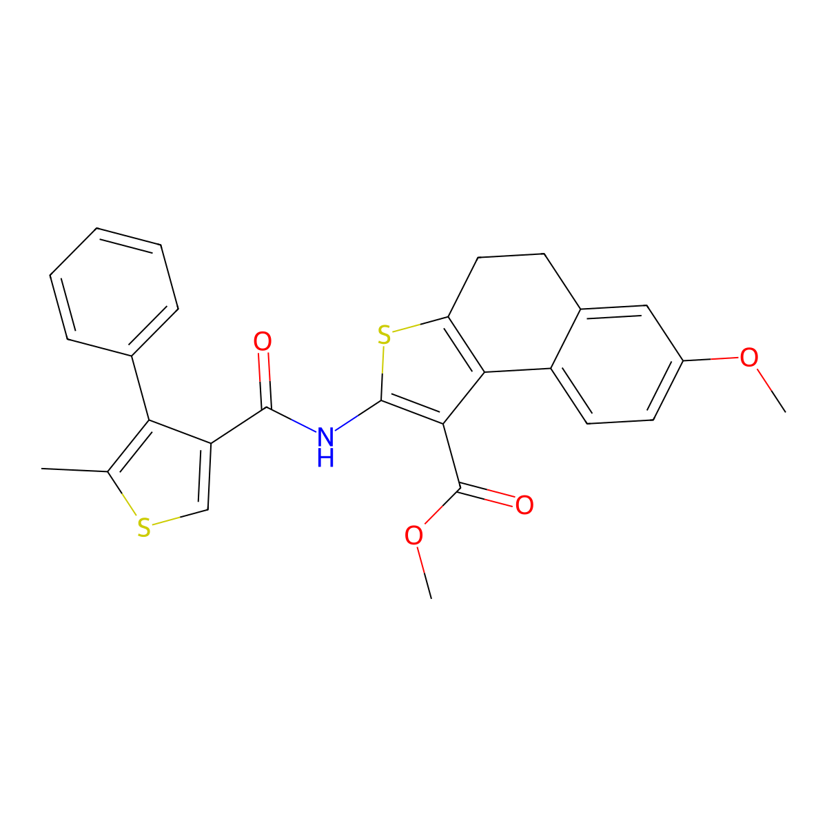 Methyl 7-methoxy-2-(5-methyl-4-phenylthiophene-3-amido)-4H,5H-naphtho[2,1-B]thiophene-1-carboxylate molecular structure, CAS 438219-73-9