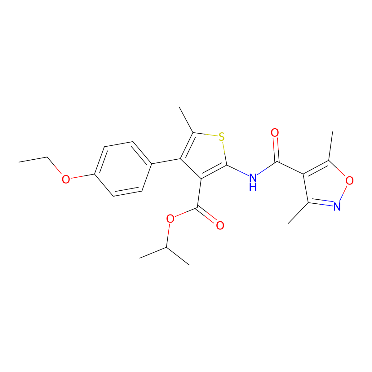 Propan-2-yl 2-[(3,5-dimethyl-1,2-oxazole-4-carbonyl)amino]-4-(4-ethoxyphenyl)-5-methylthiophene-3-carboxylate molecular structure, CAS 438219-87-5