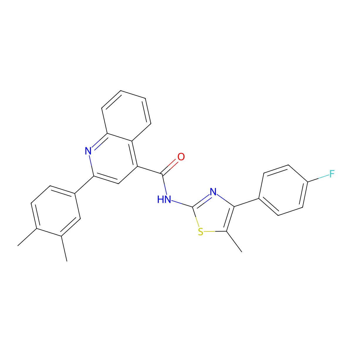 2-(3,4-dimethylphenyl)-N-[4-(4-fluorophenyl)-5-methyl-1,3-thiazol-2-yl]quinoline-4-carboxamide molecular structure, CAS 438219-88-6