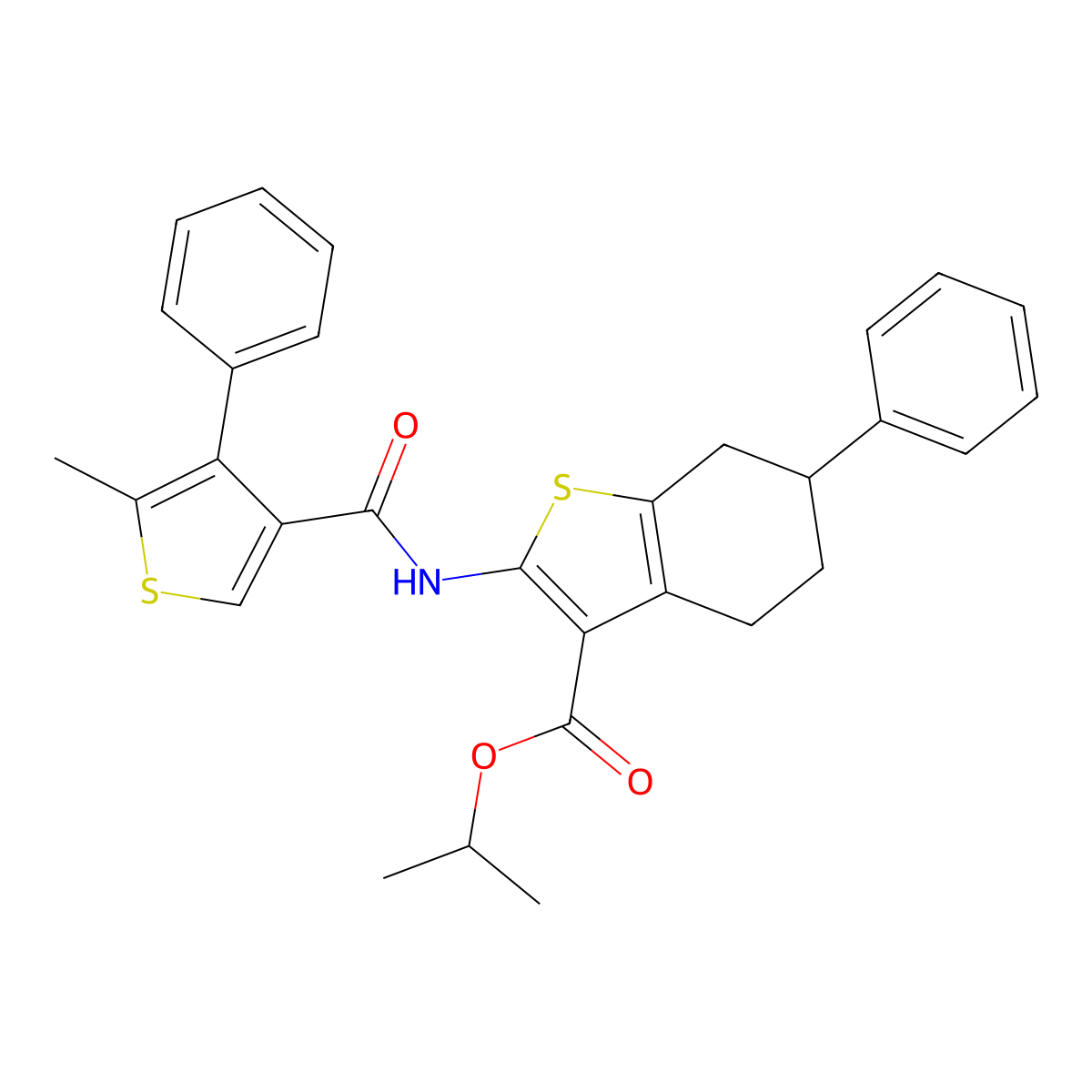 Isopropyl 2-{[(5-methyl-4-phenyl-3-thienyl)carbonyl]amino}-6-phenyl-4,5,6,7-tetrahydro-1-benzothiophene-3-carboxylate molecular structure, CAS 438220-09-8