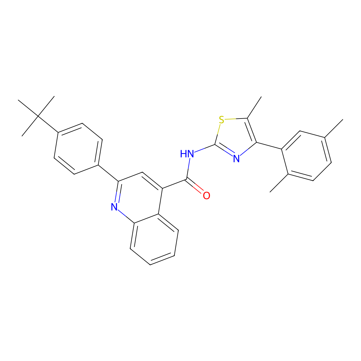 2-(4-tert-butylphenyl)-N-[4-(2,5-dimethylphenyl)-5-methyl-1,3-thiazol-2-yl]quinoline-4-carboxamide molecular structure, CAS 438220-12-3