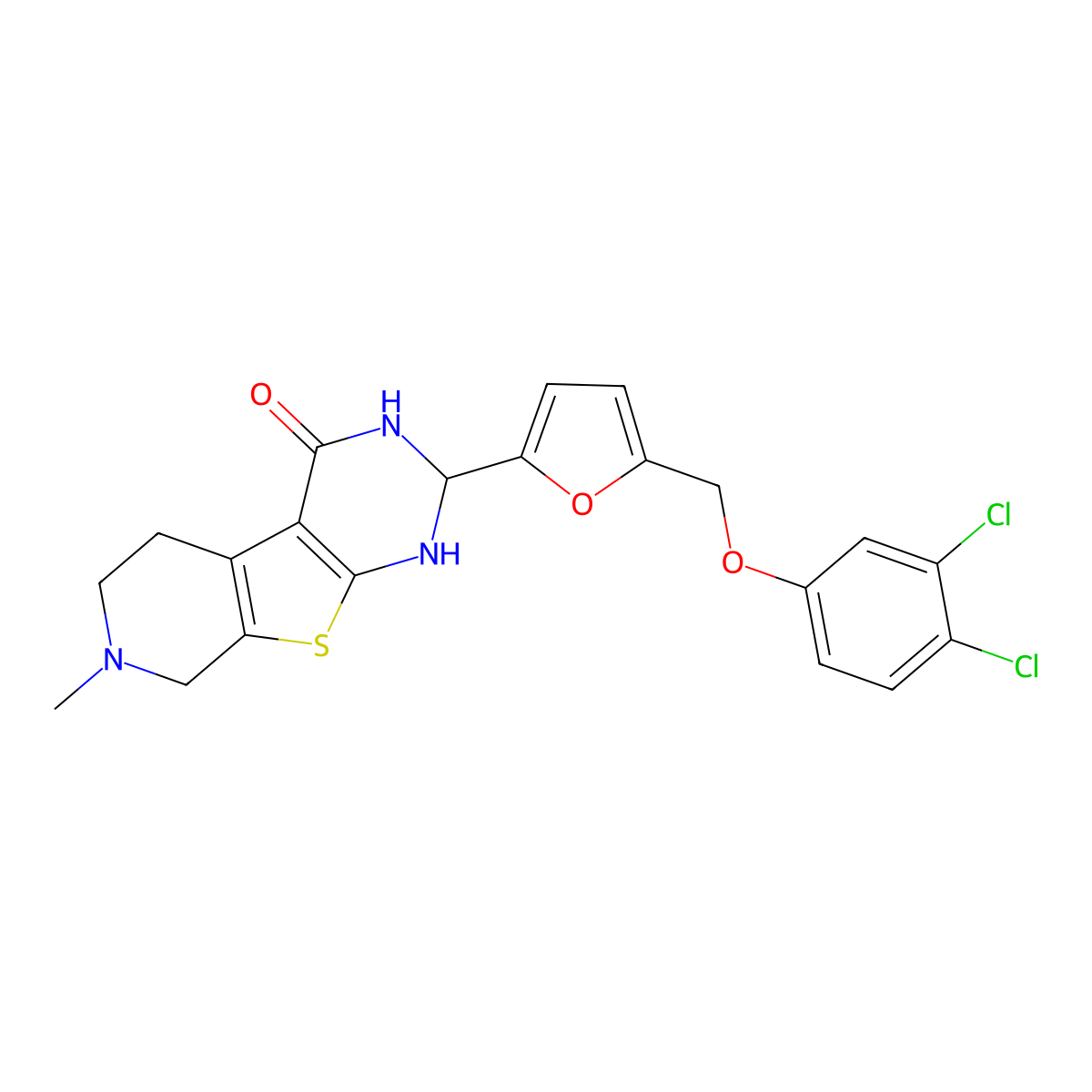 2-[5-[(3,4-Dichlorophenoxy)methyl]furan-2-yl]-7-methyl-1,2,3,5,6,8-hexahydropyrido[2,3]thieno[2,4-d]pyrimidin-4-one molecular structure, CAS 438220-16-7